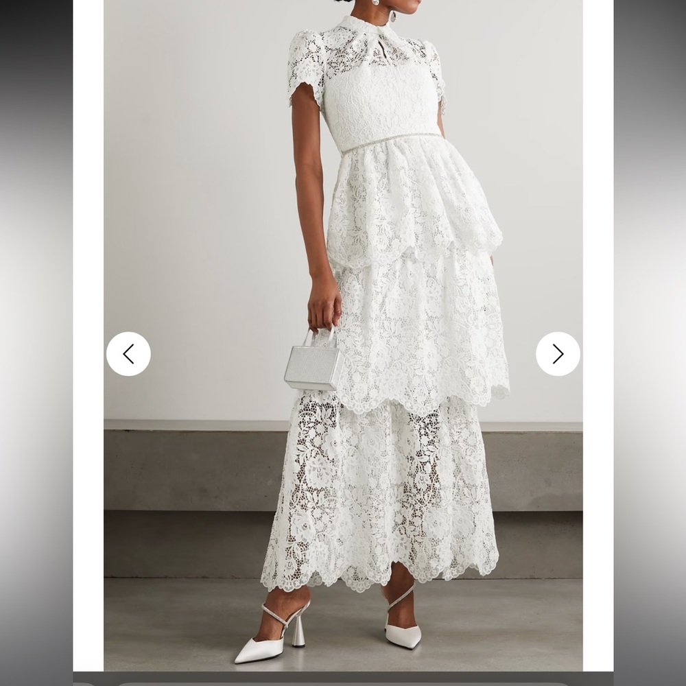 SELF-PORTRAIT Tiered corded lace maxi dress white 10 - Picture 1 of 9